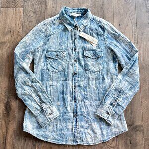 Lovestitch Bleached Blue Plaid Button Up Shirt NWT Size S Cotton Western Casual